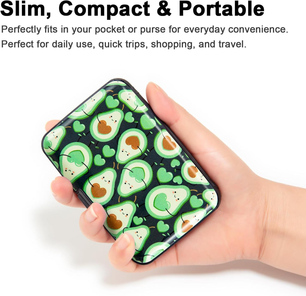 Credit Card Holder, Metal Card Wallet RFID Blocking Mini Slim Aluminum Business Hard Card Case for Women Men (Cartoon Avocado)