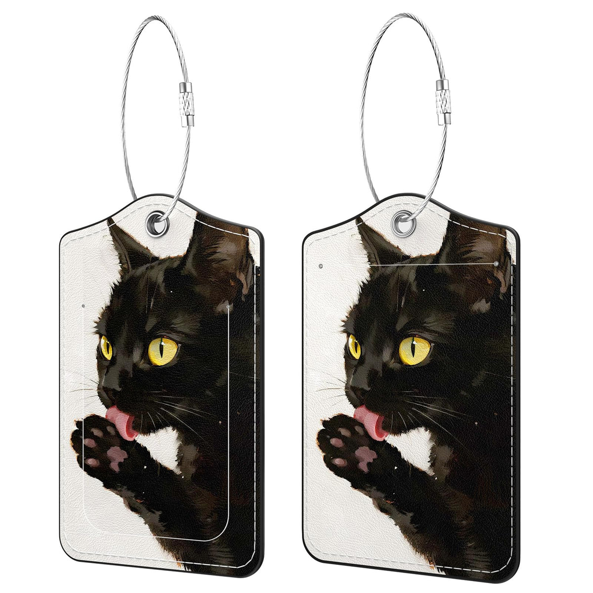 2 Pack PU Leather Luggage Tags for Suitcases, Black Gold Marble