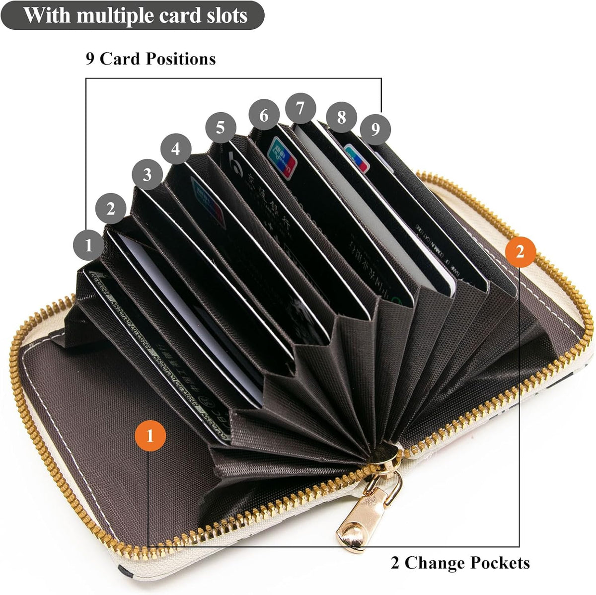 LJCZKA Credit Card Holder for Women Girls Small Card Case Short Flower Cute Accordion Organizer Coin Purse with Zipper