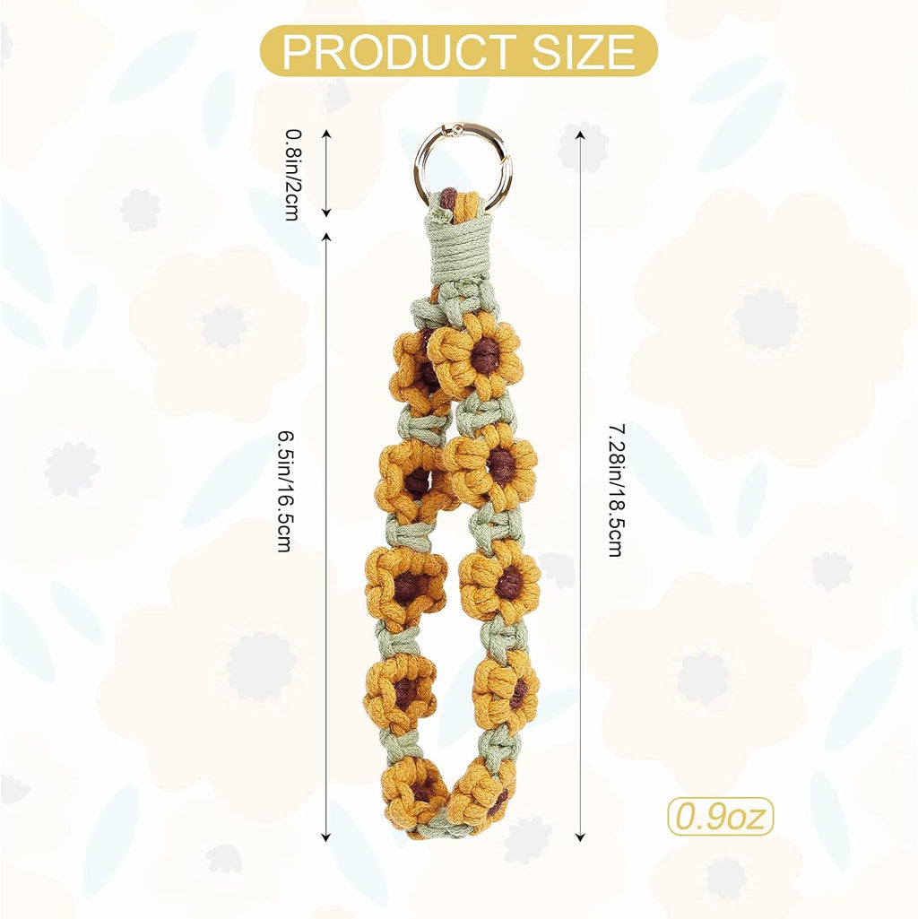 elephtree Boho Macrame Keychain Wristlet Keychain Weave Exquisite Keyring Holder Bracelet Handmade Wrist Lanyard for Women
