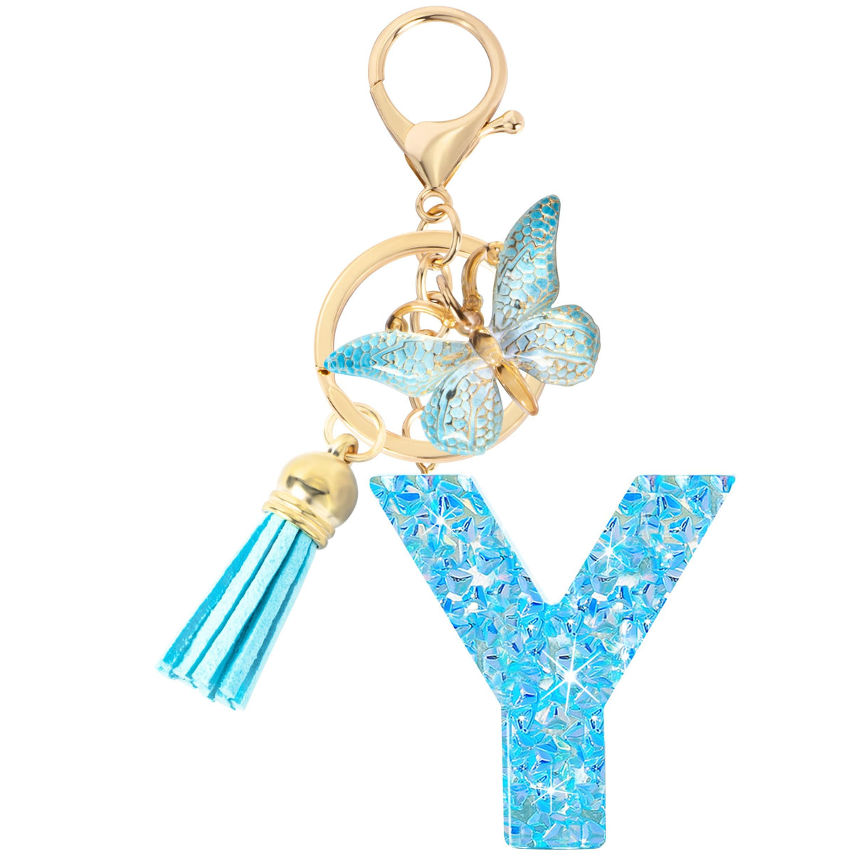 Initial letter Keychains for Women Girls Tassel Butterfly Cute Keychain for Wallet Backpack charm