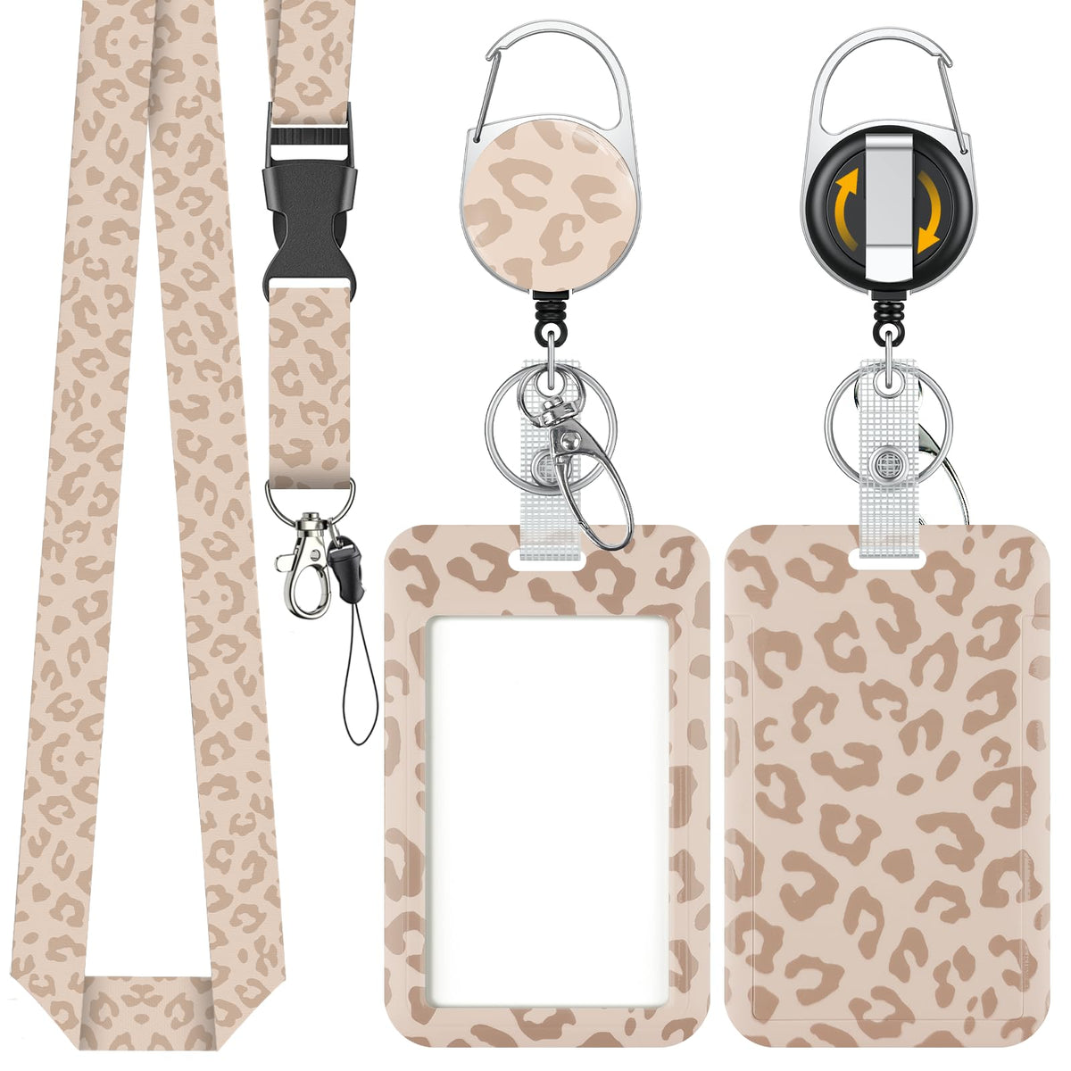 Uniclife Fashionable Sliding Badge Holder Exploding Fluff Cat Plastic Card Holder with Retractable Badge Reel Carabiner & Detachable Lanyard Vertical Card Protector for Office Worker Teacher Student