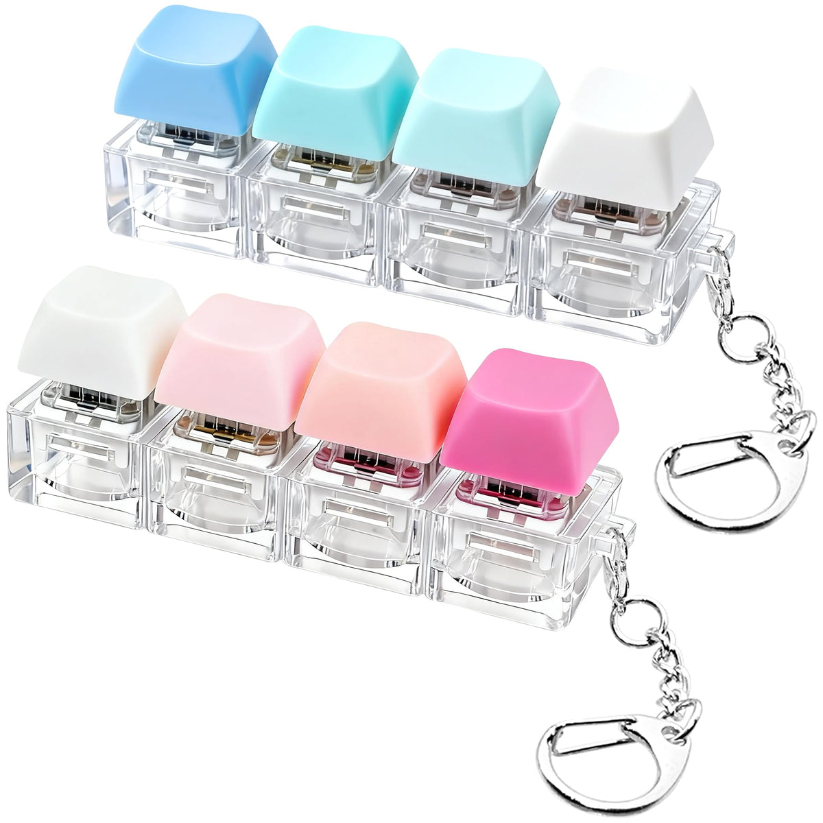 2 PCS Keyboard Fidget Toy, Keyboard Fidget Keychain 4-in-1 Keyboard Decompression Button Finger Clicker Toys, Button Stress Relief Fidget Gifts to Relief Stress (Purple Blue Pink Orange)