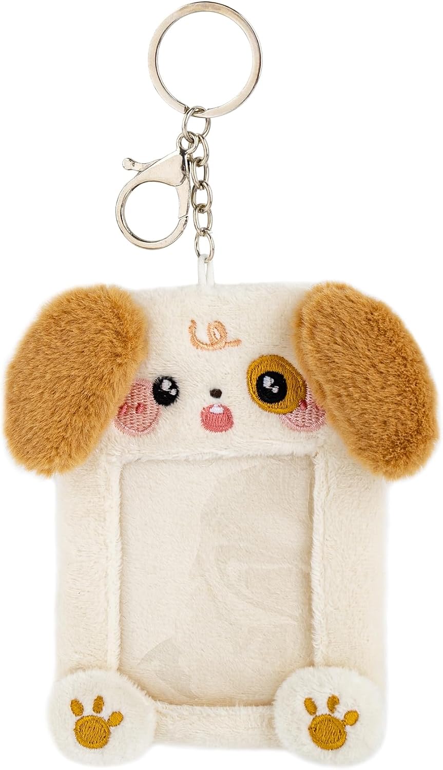Framendino, Plush Photo Card Holder Keychain Dog Cartoon ID Sleeves for Badge Credit Idol Photos