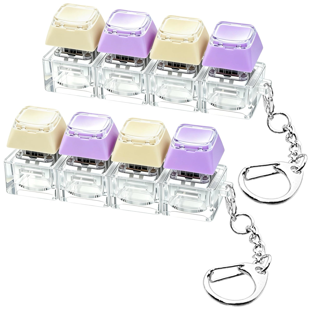 2 PCS Keyboard Fidget Toy, Keyboard Fidget Keychain 4-in-1 Keyboard Decompression Button Finger Clicker Toys, Button Stress Relief Fidget Gifts to Relief Stress (Fours Colors-Pink Yellow White)