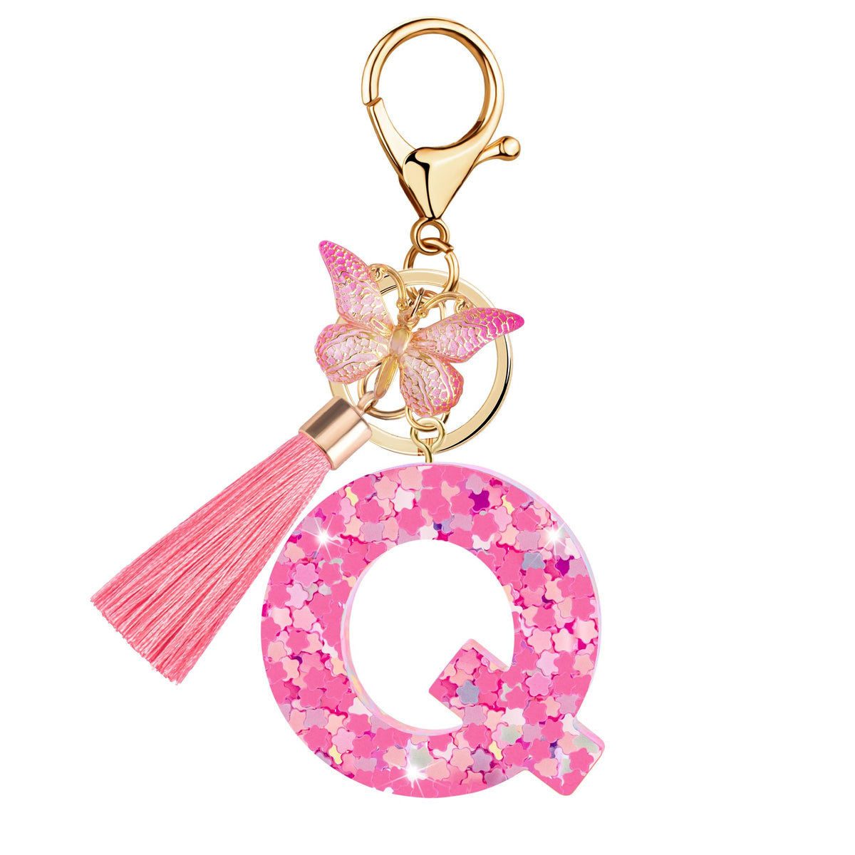 Initial letter Keychains for Women Girls Tassel Butterfly Cute Keychain for Wallet Backpack charm