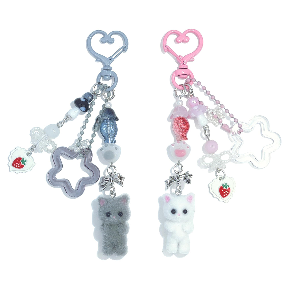 Cute Pink Fuzzy Cat Aesthetic Y2K Stylish Keychains