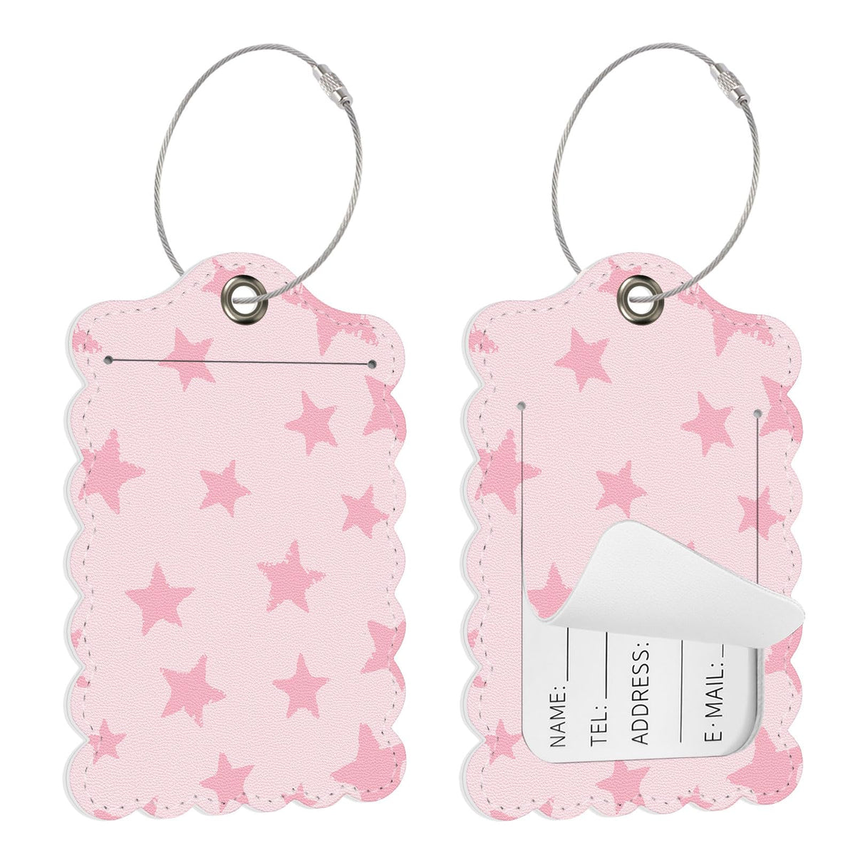 Seorsok 2 PCS Luggage Travel Tags for Suitcases,Cute Pink Leopard PU Leather Name Tag with Privacy Cover&ID Label Address Card and Durable Metal Ring Suitable for Men Women Handbags Backpack,Pink
