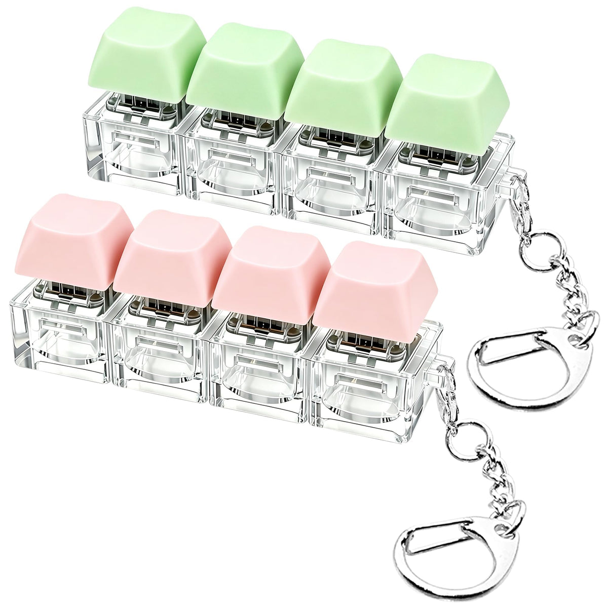 2 PCS Keyboard Fidget Toy, Keyboard Fidget Keychain 4-in-1 Keyboard Decompression Button Finger Clicker Toys, Button Stress Relief Fidget Gifts to Relief Stress (Fours Colors-Pink Yellow White)