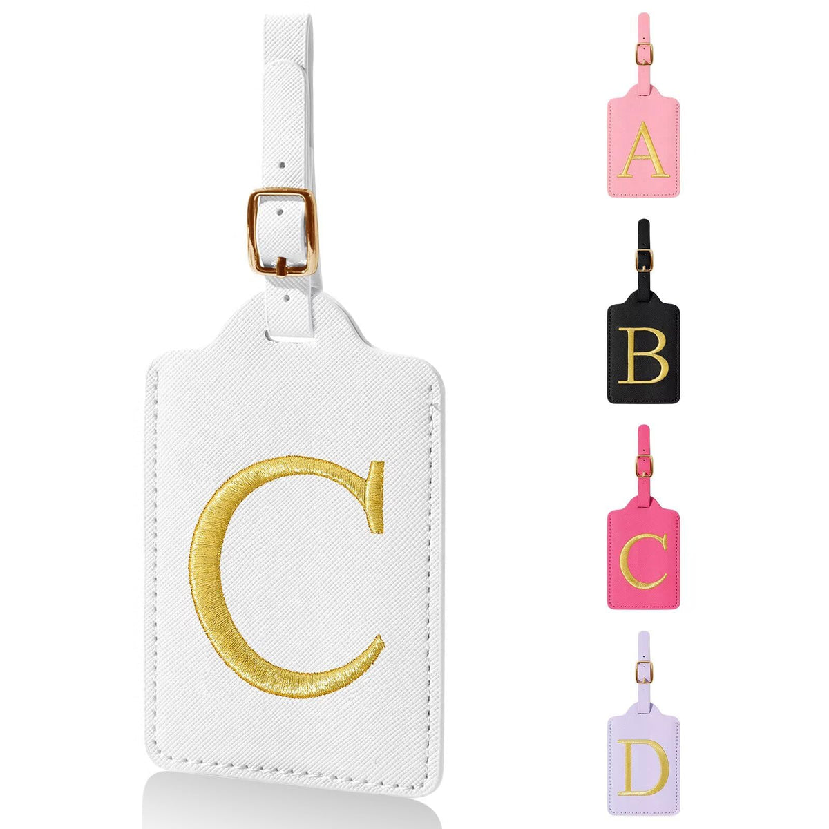 Personalized Initial Luggage Tags for Suitcases,Leather Letter Cute Luggage Tags with Privacy Name Card,Embroidered Monogrammed Travel Bag Backpack Tag Gifts for Women Kids Girls Teens(Rosered-A)