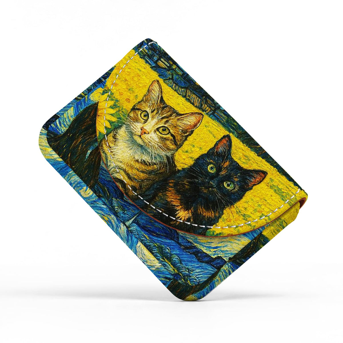 Business Card Holder，PU Leather Business Card Case Wallet Black Cat Floral