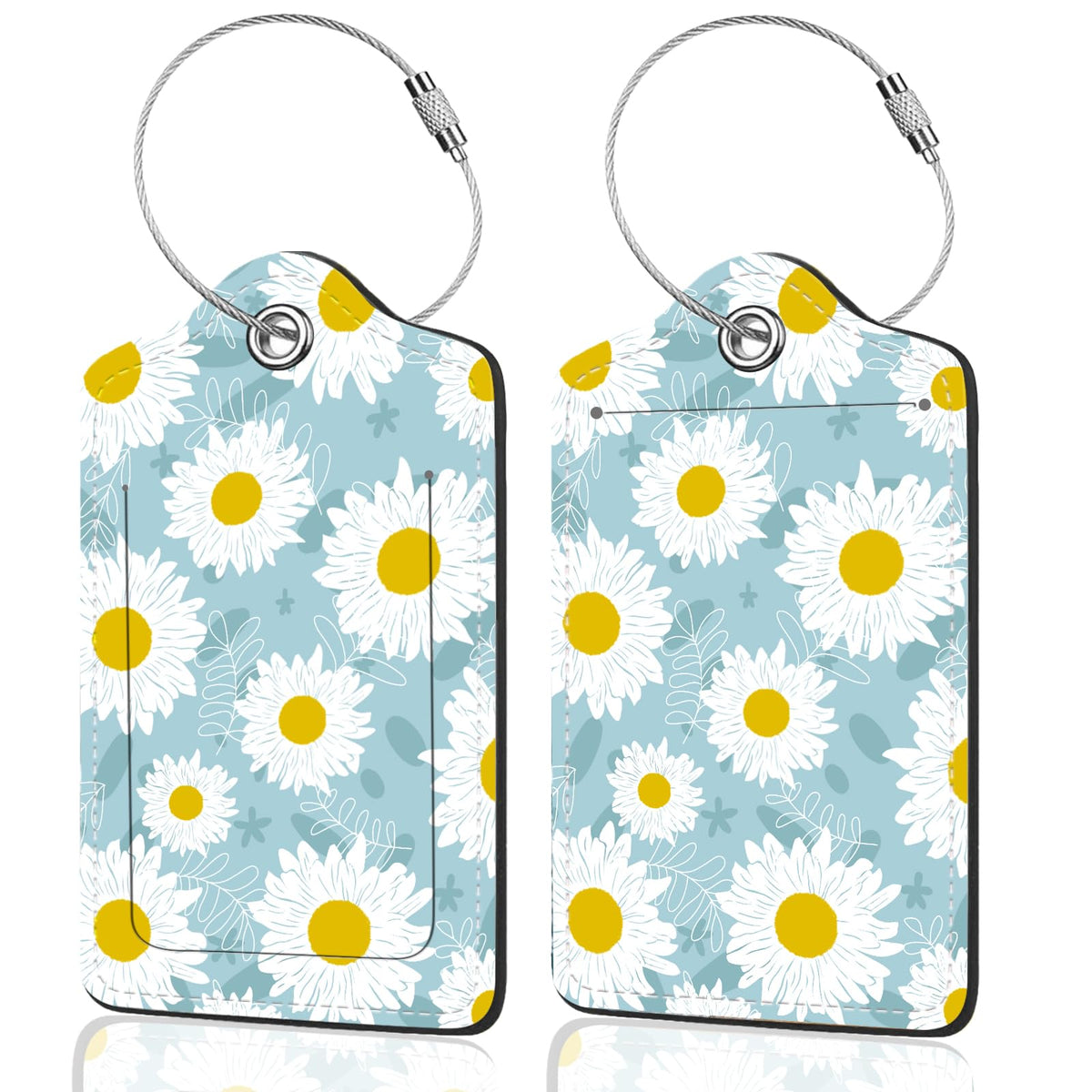 2Pack Luggage Tags for Suitcases, Cute Unique Pu Leather Cruise Luggage Tag with Privacy Cover ID Label Address Card and Metal Ring Suitable for Women Men Kids Travel Bag Inspirational Language