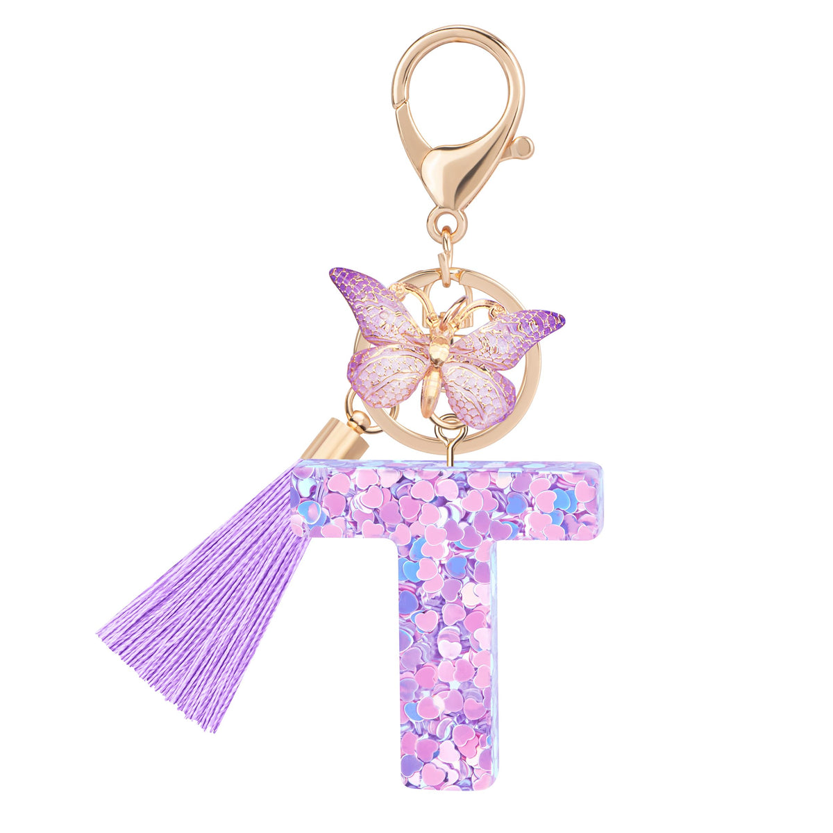 Initial letter Keychains for Women Girls Tassel Butterfly Cute Keychain for Wallet Backpack charm