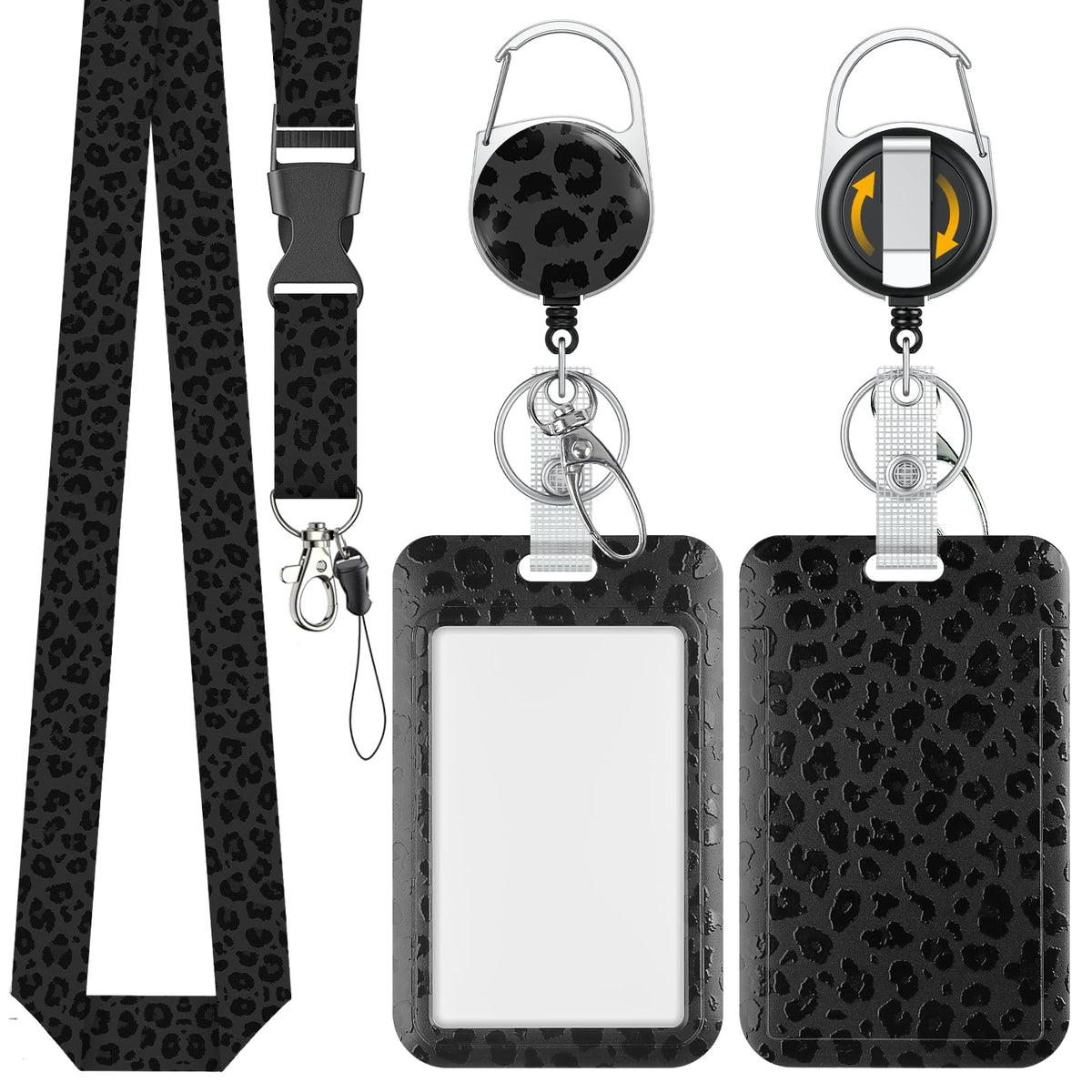 Uniclife Fashionable Sliding Badge Holder Exploding Fluff Cat Plastic Card Holder with Retractable Badge Reel Carabiner & Detachable Lanyard Vertical Card Protector for Office Worker Teacher Student