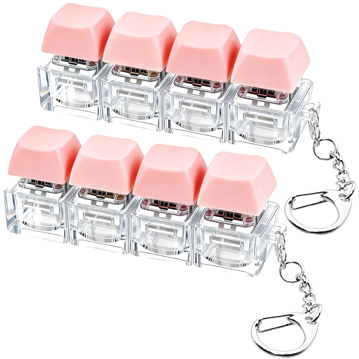2 PCS Keyboard Fidget Toy, Keyboard Fidget Keychain 4-in-1 Keyboard Decompression Button Finger Clicker Toys, Button Stress Relief Fidget Gifts to Relief Stress (Fours Colors-Pink Yellow White)