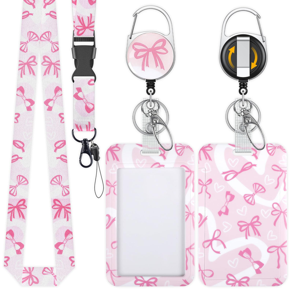 Uniclife Fashionable Sliding Badge Holder Exploding Fluff Cat Plastic Card Holder with Retractable Badge Reel Carabiner & Detachable Lanyard Vertical Card Protector for Office Worker Teacher Student
