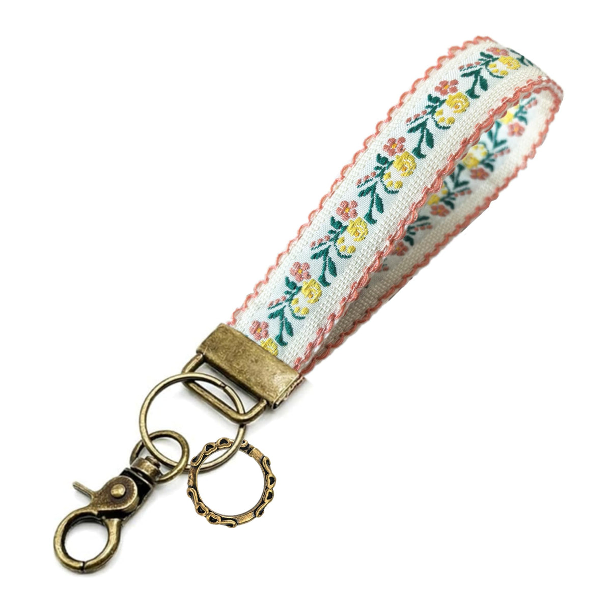 Boho Vintage Embroidered Floral plant Wristlet Keychain for Women