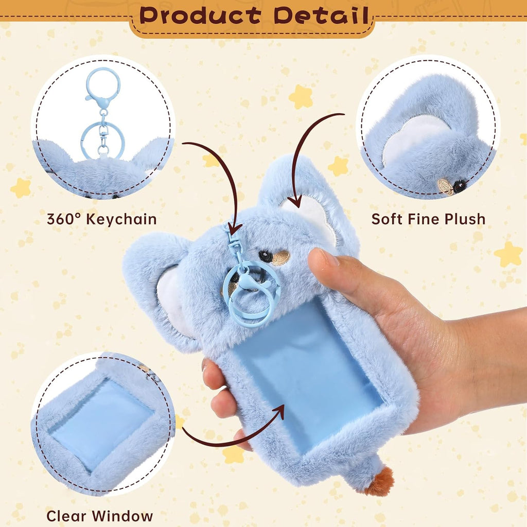 NEWEST Cute Bee Plush Kpop Photocard Holder with Keychain, Soft Cartoon Animal ID Badge Holder, 3 Inch Photo Protective Sleeve Case Card Cover for Kpop Idol Photo Card School Office Card Supplies