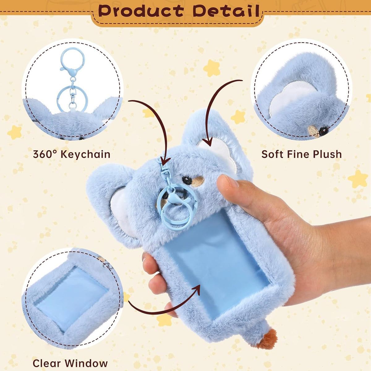 NEWEST Cute Bee Plush Kpop Photocard Holder with Keychain, Soft Cartoon Animal ID Badge Holder, 3 Inch Photo Protective Sleeve Case Card Cover for Kpop Idol Photo Card School Office Card Supplies