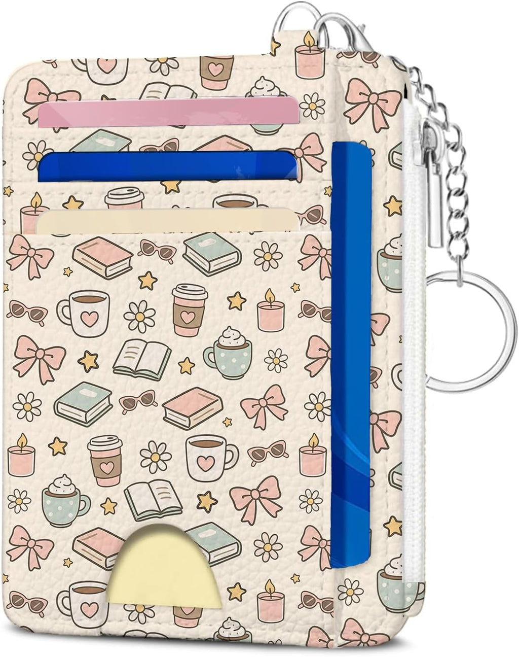 Book Lover Gift for Readers, Cute Reading Theme Card Holder Wallet, Literary Slim Credit Card Case with ID Window, Cartoon RFID Blocking Pocket Wallet Gift for Book Fans with Coin Zipper Keychain