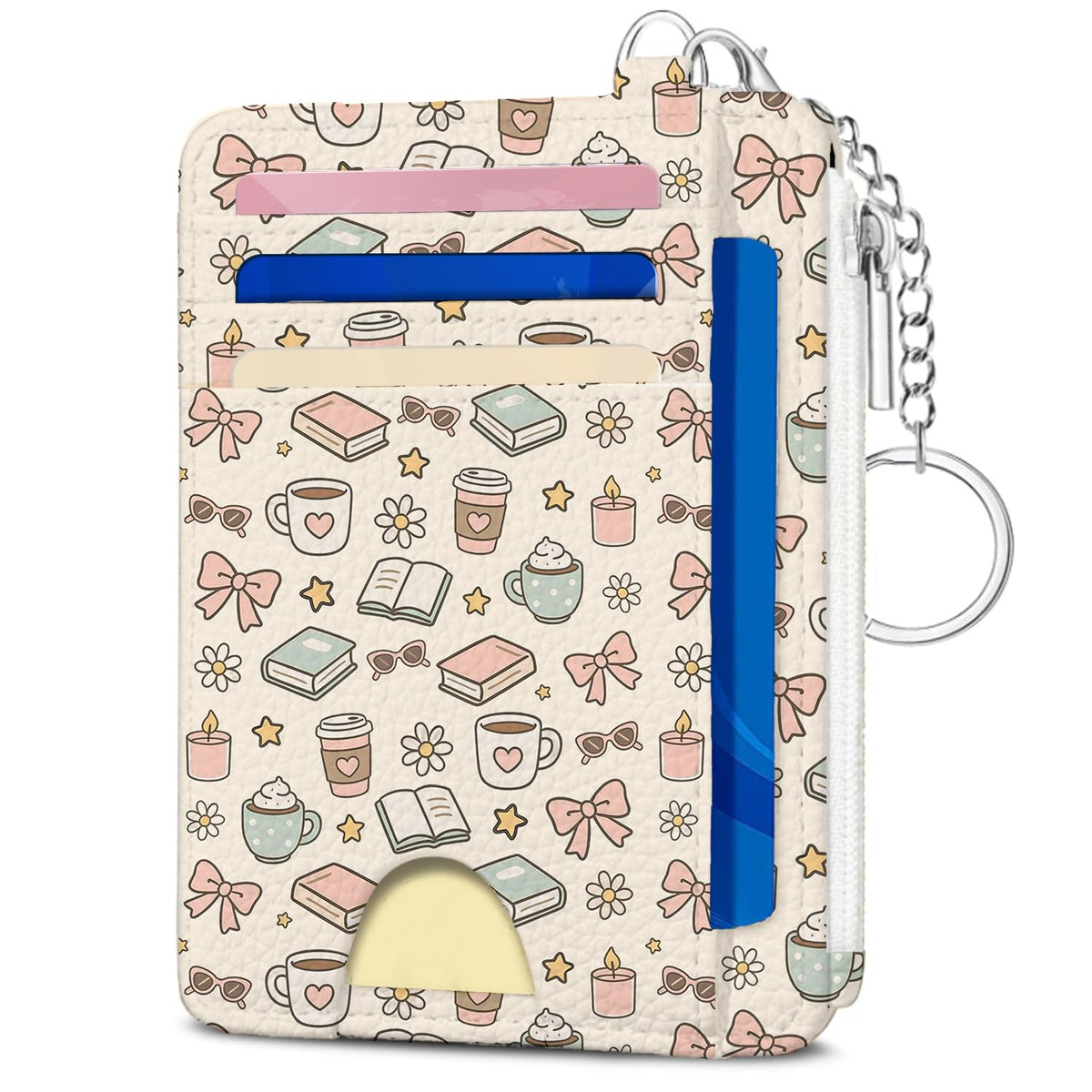 Book Lover Gift for Readers, Cute Reading Theme Card Holder Wallet, Literary Slim Credit Card Case with ID Window, Cartoon RFID Blocking Pocket Wallet Gift for Book Fans with Coin Zipper Keychain