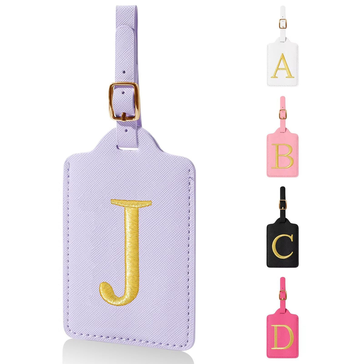 Personalized Initial Luggage Tags for Suitcases,Leather Letter Cute Luggage Tags with Privacy Name Card,Embroidered Monogrammed Travel Bag Backpack Tag Gifts for Women Kids Girls Teens(Rosered-A)