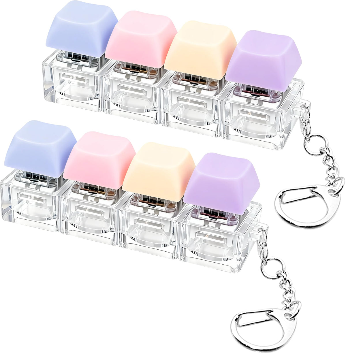 2 PCS Keyboard Fidget Toy, Keyboard Fidget Keychain 4-in-1 Keyboard Decompression Button Finger Clicker Toys, Button Stress Relief Fidget Gifts to Relief Stress (Fours Colors-Pink Yellow White)