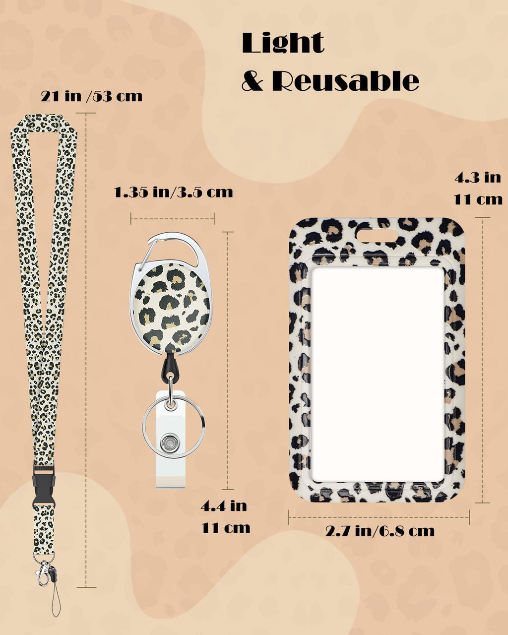 Uniclife Fashionable Sliding Badge Holder Leopard Print with Reel