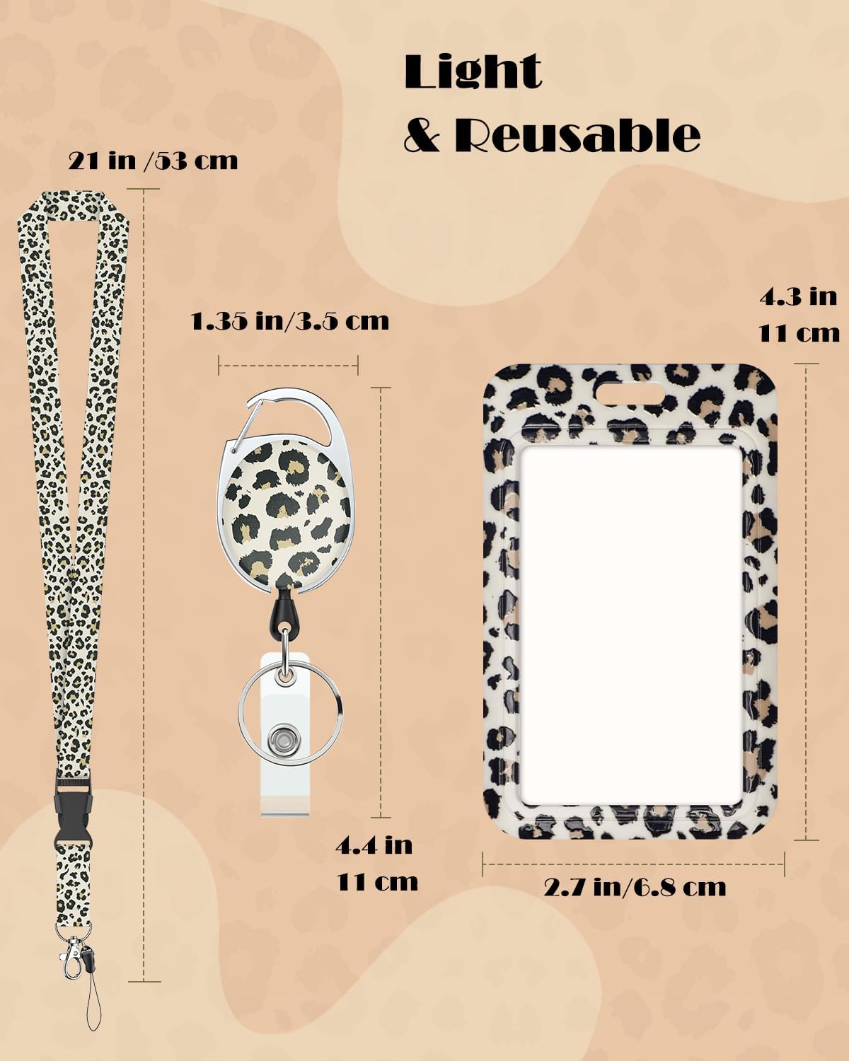 Uniclife Fashionable Sliding Badge Holder Leopard Print with Reel