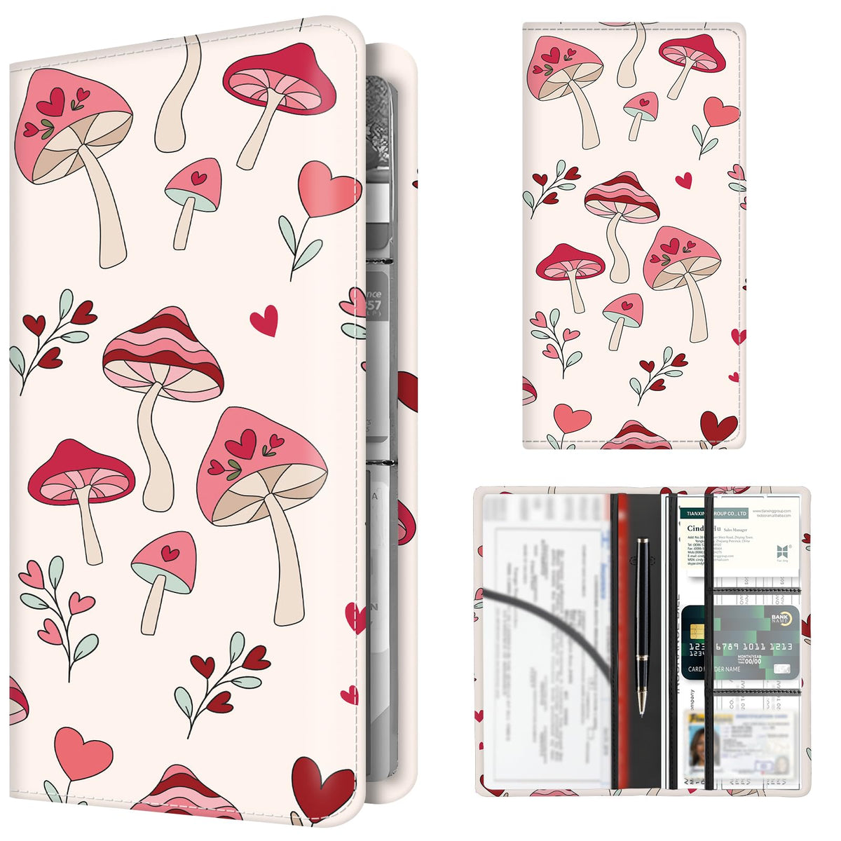 Premium Car Registration and Insurance Card Holder, Cute PU Leather Car Document Holder, Vehicle Glove Box Car Organizer with Magnetic Closure for Driver License, Cards Cartoon Animals