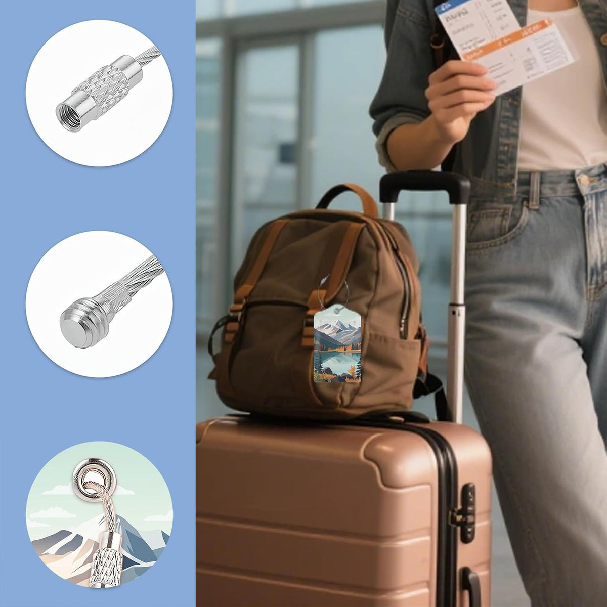 3 Pack Luggage Tag for Suitcase Leather Travel Cruise Luggage Tag with Stainless Steel Loop Name ID Label Privacy Cover for Adults Teens Travel Bag Labels Set (Mountain Forest Lake)