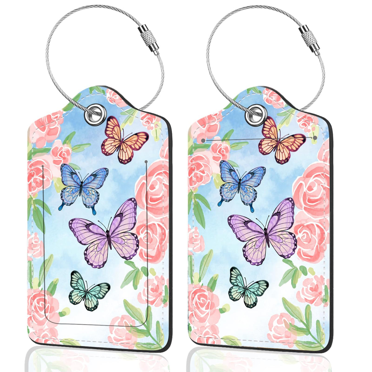 2Pack Luggage Tags for Suitcases, Cute Unique Pu Leather Cruise Luggage Tag with Privacy Cover ID Label Address Card and Metal Ring Suitable for Women Men Kids Travel Bag Inspirational Language
