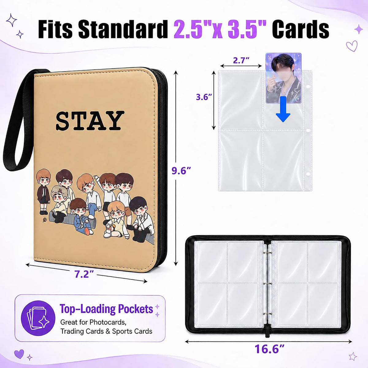 Cute Trading Photocard Binder, STAY Photo Album Cartoon Card Holder Book Storage 900 Cards with Sleeves for Lomo Cards Gift - Boys & Girls, idol Photo Protect (Beige)