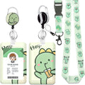 HL Hope&Luck Cute Dinosaur Lanyards for Id Badge Holder with Retractable Badge Reel Clip, Green Dinosaur ID Card Holder with Breakaway Lanyard, Nurse Teacher Office Gifts