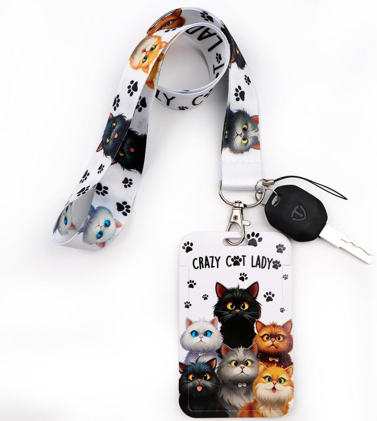 Cartoon Cat Lanyard for Keys for Women Kids with Sliding Style ID Badge Card Holder Keychain Neck Lanyard Clip for School Work Nametag