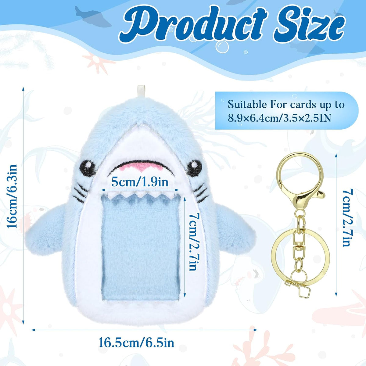 NEWEST Shark Plush Kpop Photocard Holder with Keychain, Cute Shark ID Badge Holder Protector Cover, Soft Cartoon Sea Creature Photo Case Sleeves Stationery for Idol ID Card Student Worker Bag Charm