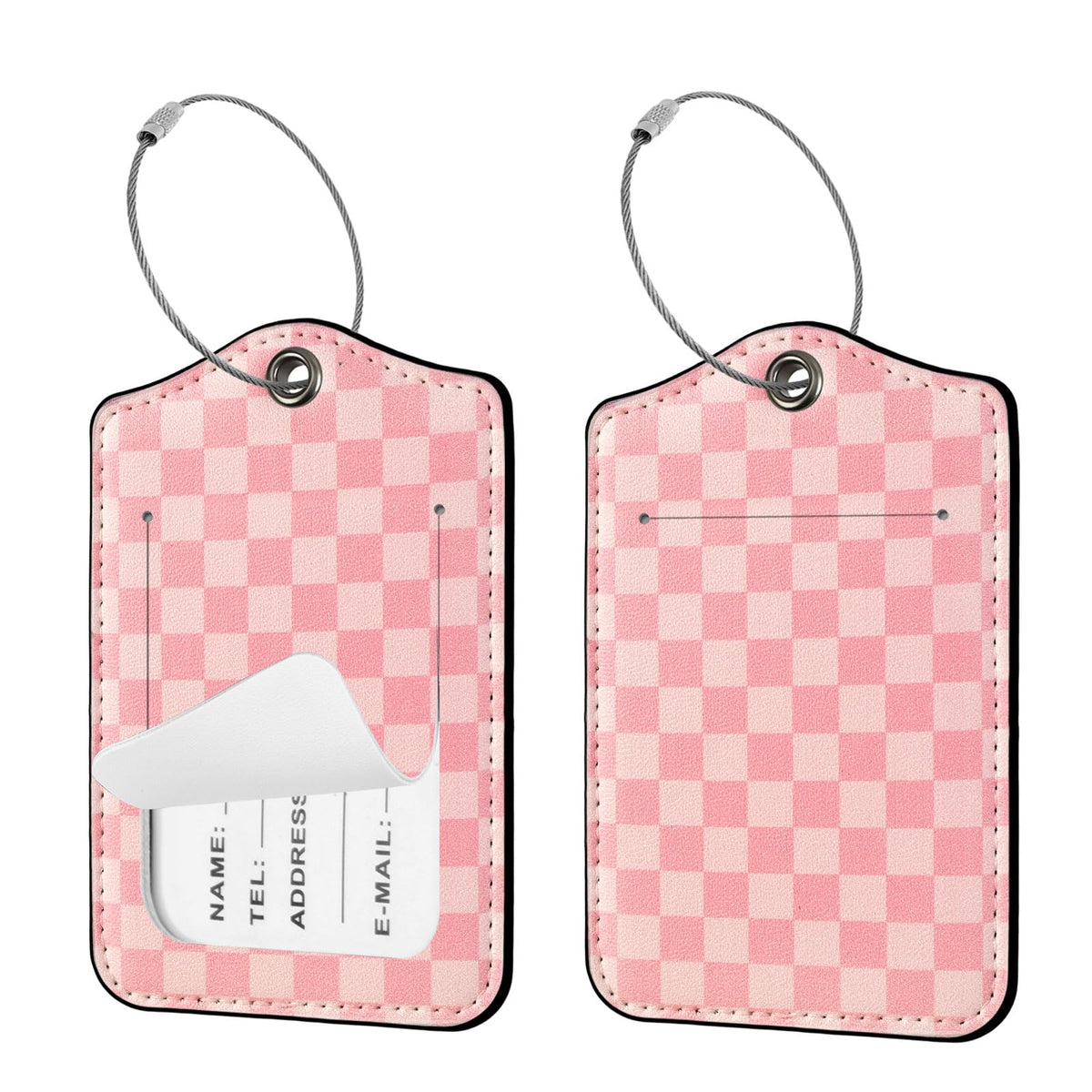 Seorsok 2Pcs Luggage Travel Tags for Suitcases,Cute Color Grids Checkered PU Leather Name Tag with Privacy Cover&ID Label Address Card and Durable Metal Ring Suitable for Men Women Handbags Backpack