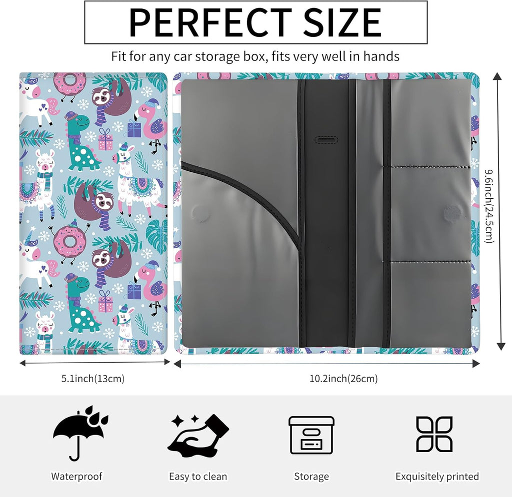 Premium Car Registration and Insurance Card Holder, Cute PU Leather Car Document Holder, Vehicle Glove Box Car Organizer with Magnetic Closure for Driver License, Cards Cartoon Animals