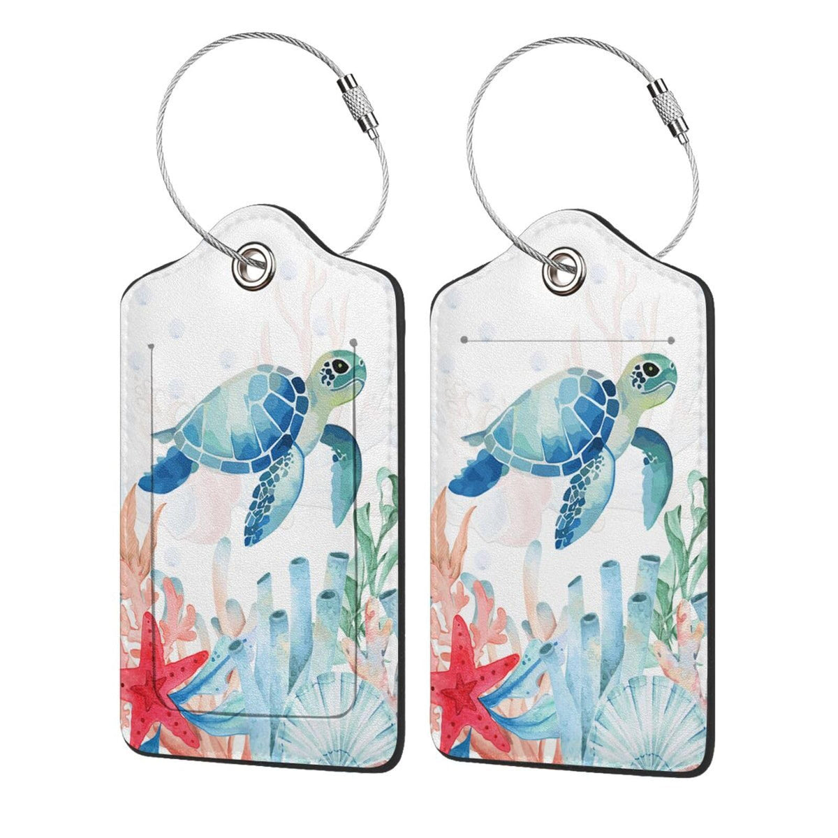 Vintage Blue Flower Luggage Tags 2 Pcs PU Leather Suitcase Tag for Cruise Ship Travel Bag with Stainless Steel Loop Privacy Cover Label for Women Men