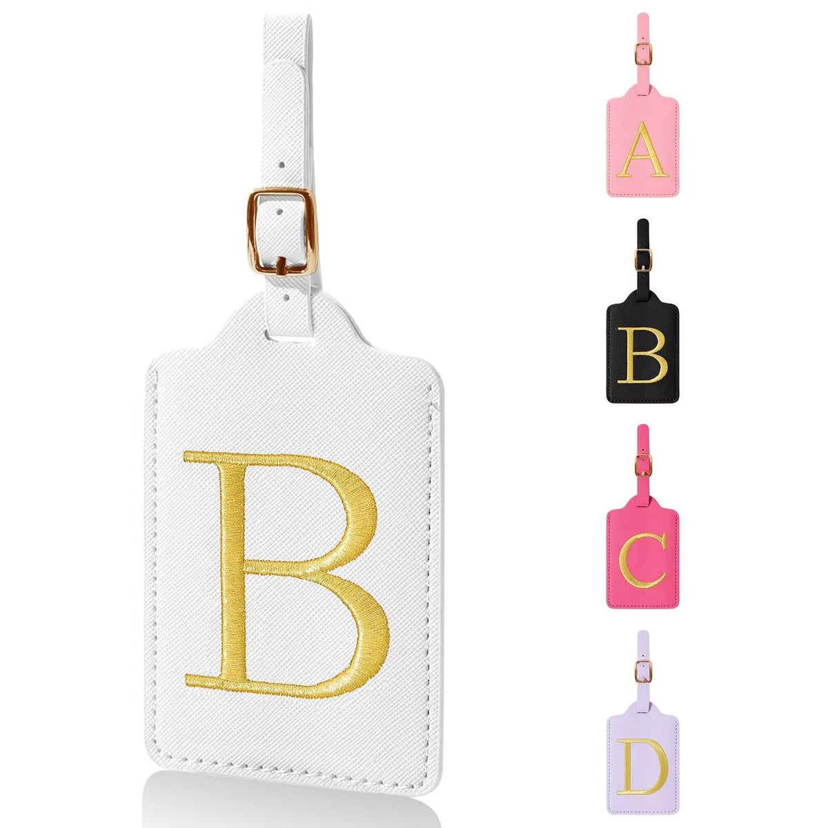 Personalized Initial Luggage Tags for Suitcases,Leather Letter Cute Luggage Tags with Privacy Name Card,Embroidered Monogrammed Travel Bag Backpack Tag Gifts for Women Kids Girls Teens(Rosered-A)