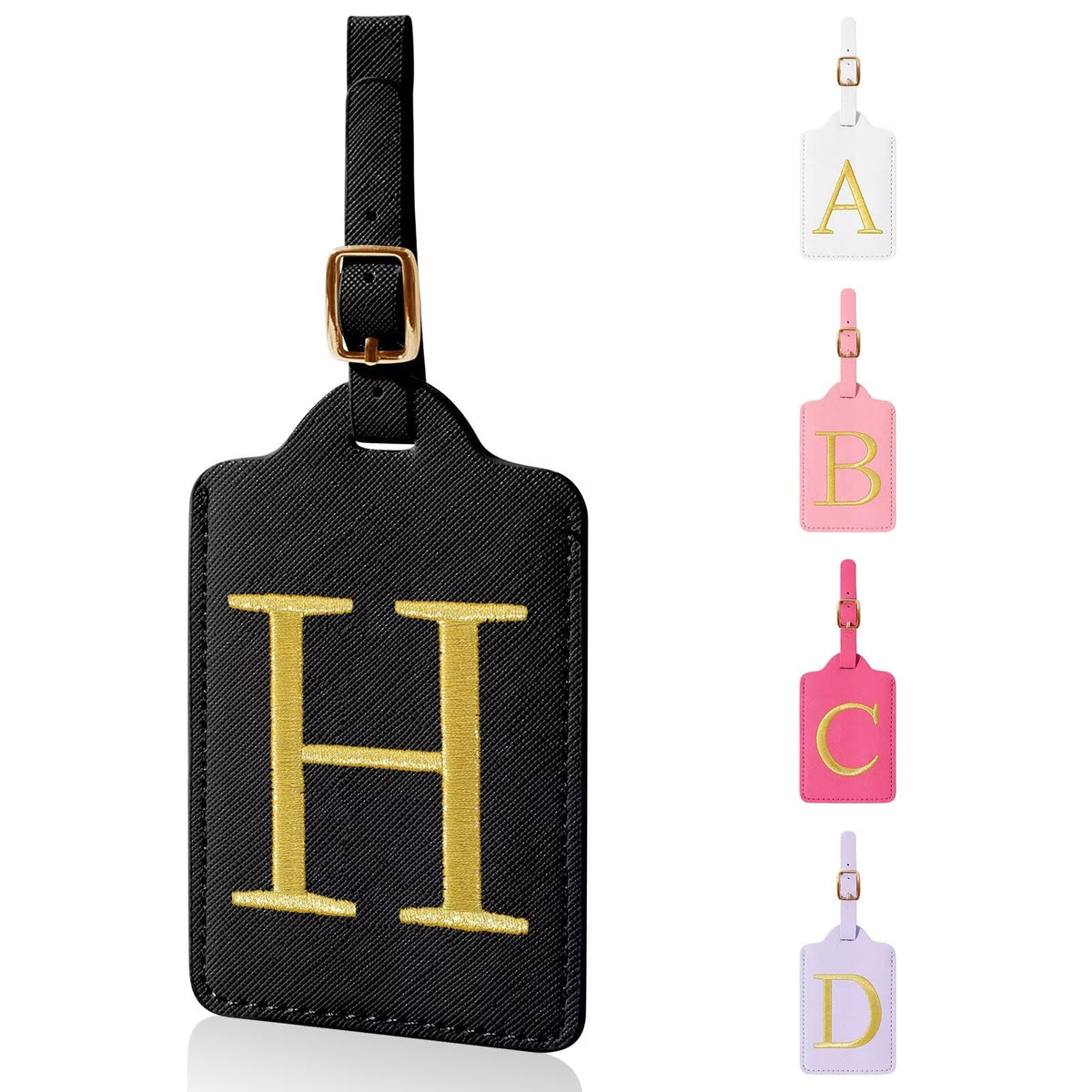 Personalized Initial Luggage Tags for Suitcases,Leather Letter Cute Luggage Tags with Privacy Name Card,Embroidered Monogrammed Travel Bag Backpack Tag Gifts for Women Kids Girls Teens(Rosered-A)
