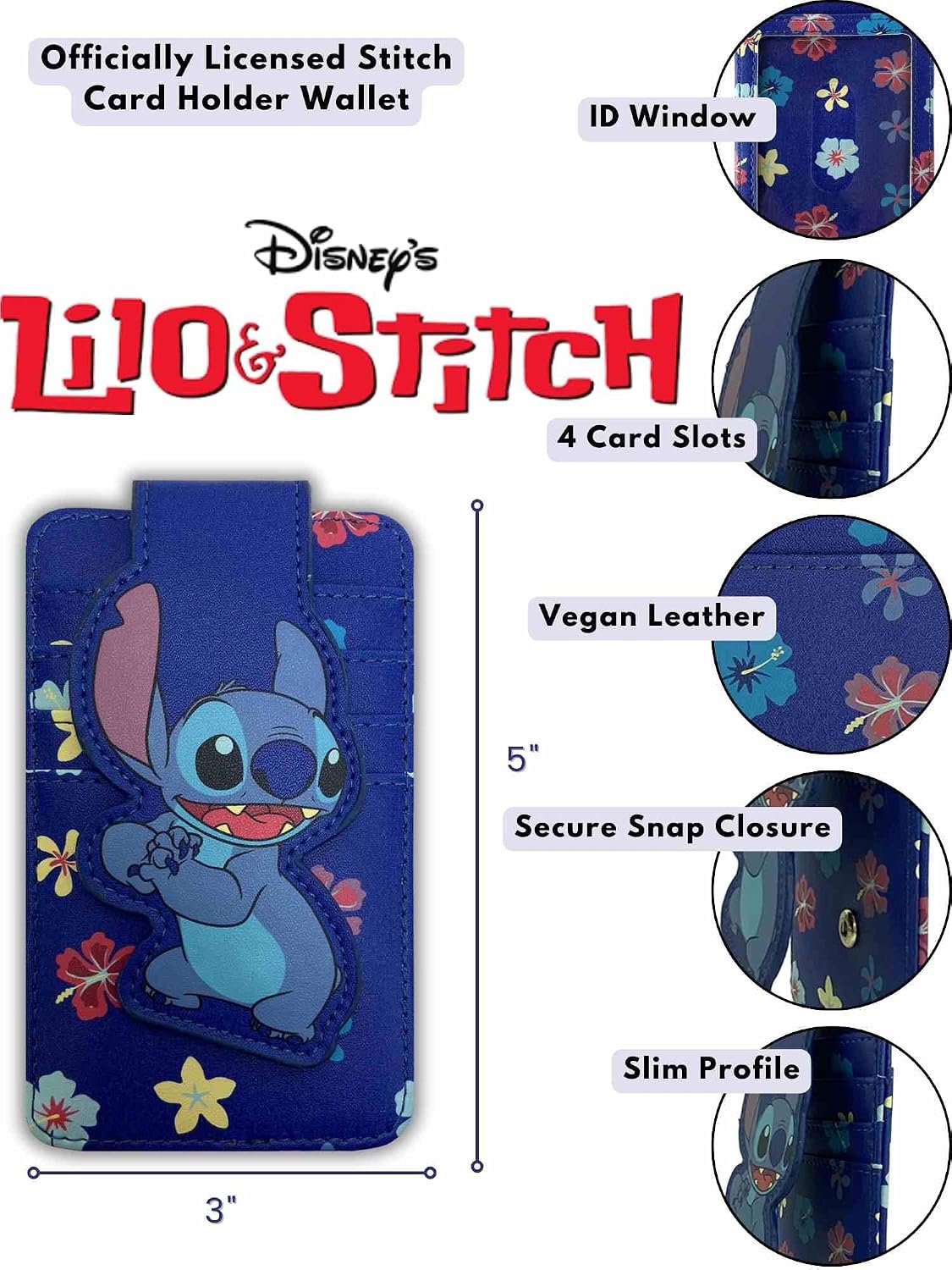 Disney Card Holder Women Slim Compact Wallet Small (Stitch Blue)