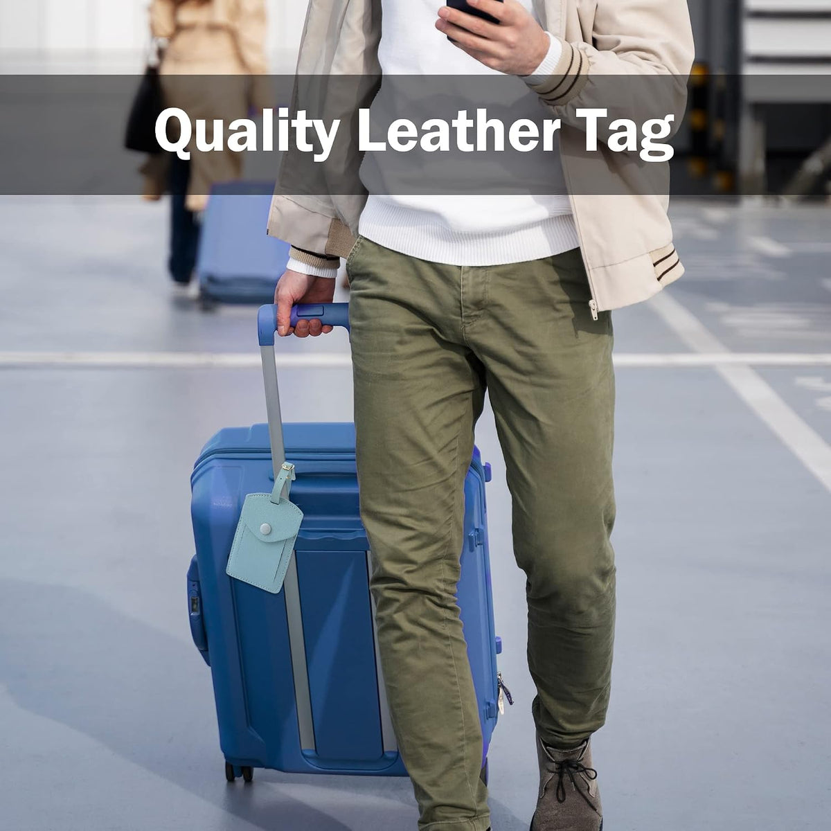 Kevancho Leather Smart Luggage Tags for Men Women, Suitcase Labels Baggage Tote Bag Tag ID Tags with Full Back Privacy Cover for Carnival Cruise Ships, Travel Accessories Tags Set of 2 PCS (Blue)