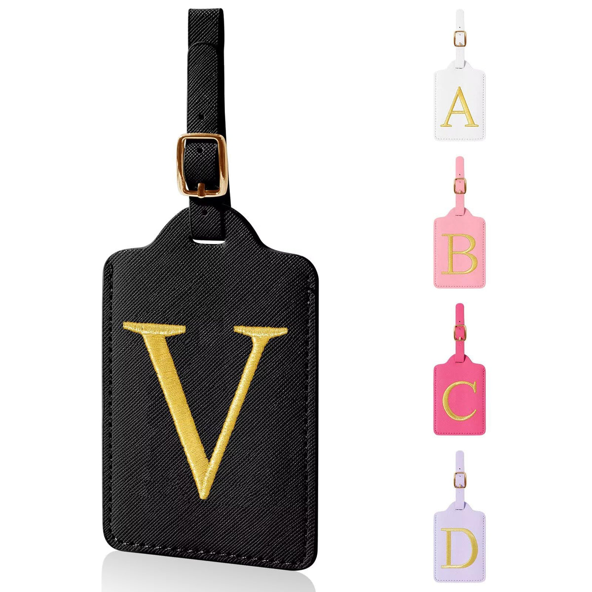 Personalized Initial Luggage Tags for Suitcases,Leather Letter Cute Luggage Tags with Privacy Name Card,Embroidered Monogrammed Travel Bag Backpack Tag Gifts for Women Kids Girls Teens(Rosered-A)
