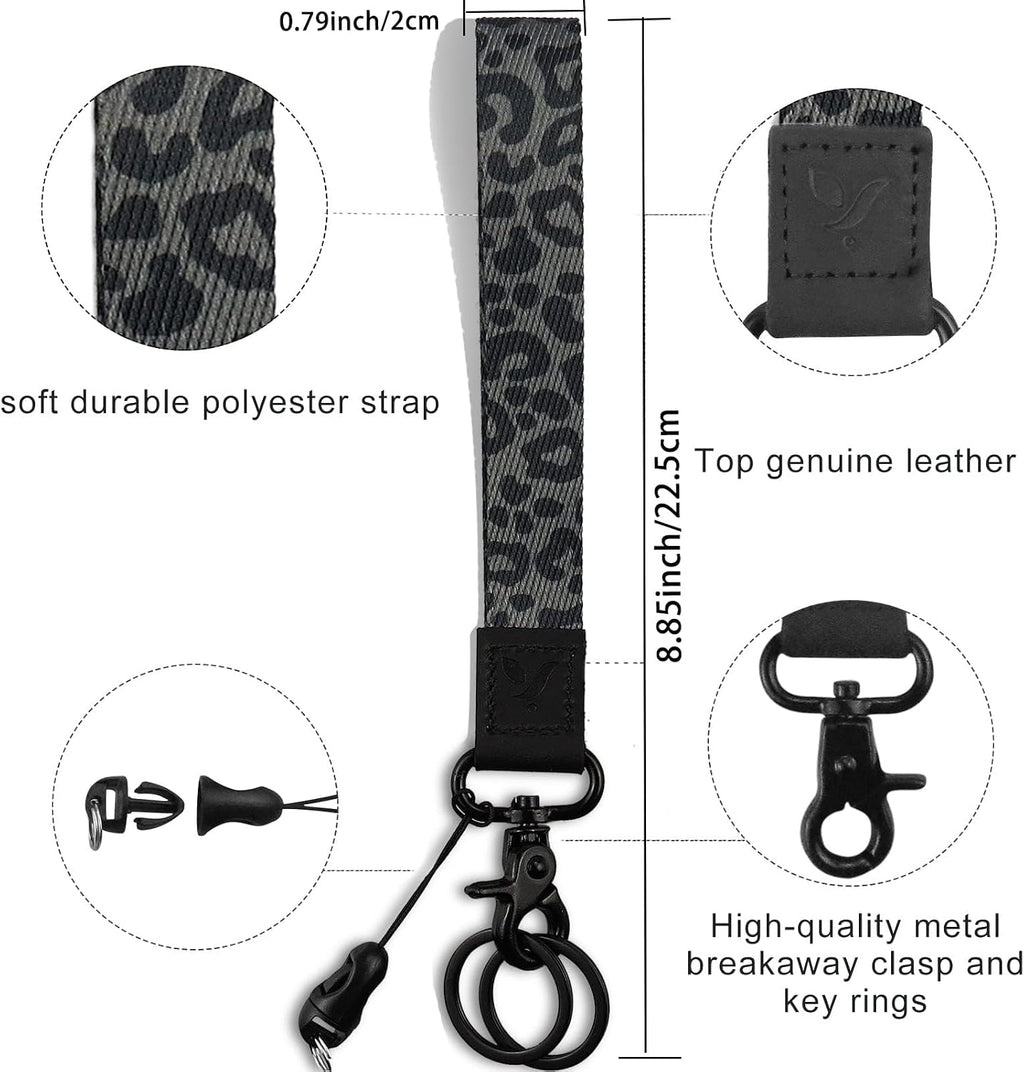 Yiflin Cute Wrist Lanyard for Keys, Keychain, Wallet, Id Holder, Cell Phone, Wristlet Lanyard Key Chain Holder（Black Leopard）