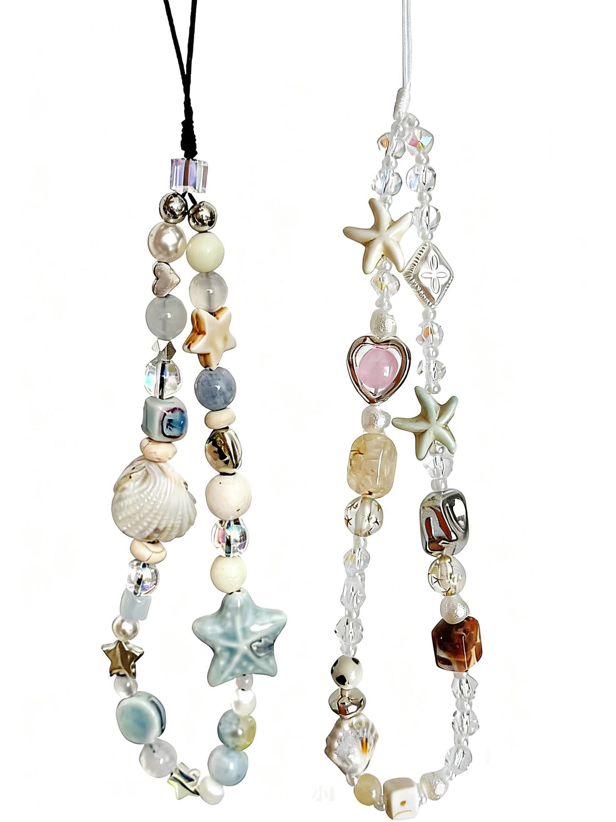 2 Pcs Phone Charm Strap Universal Hand Phone Wrist Strap Camera Lanyard Pearl Beaded Cute Chain String Accessories Universal for iPhone 16 Pro Max Samsung Women Girls Phones Bag Keychain Beach Style