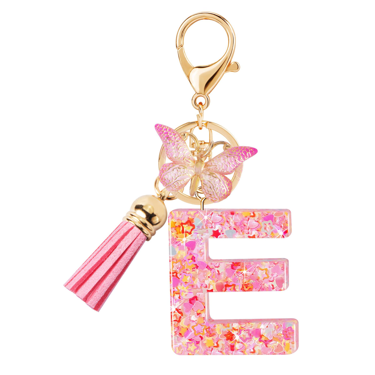 Initial letter Keychains for Women Girls Tassel Butterfly Cute Keychain for Wallet Backpack charm