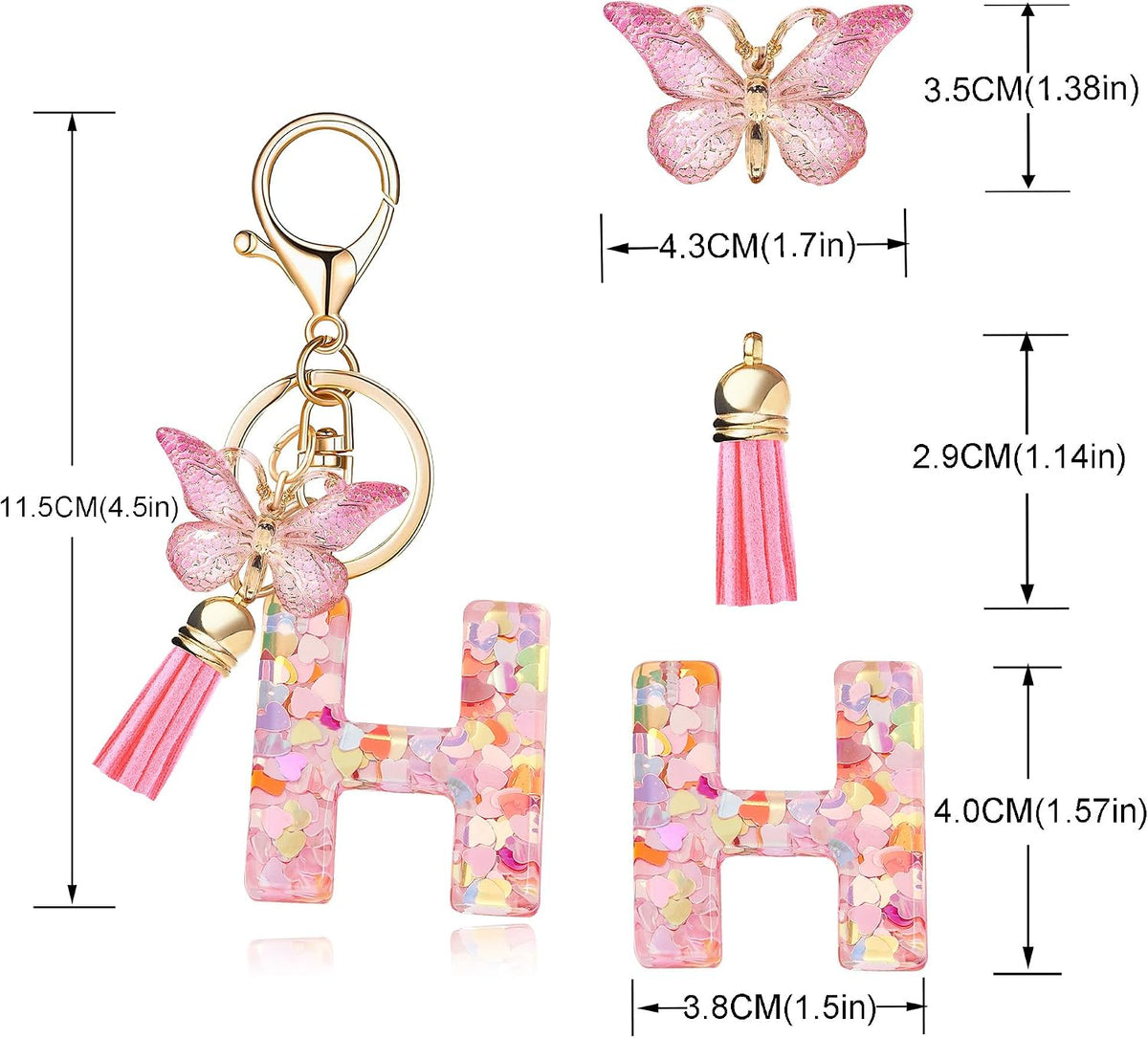 Fashion Alphabet Initial Letter Keychain Tassel Butterfly Pendant Key Ring for Purse Handbags Women Girl