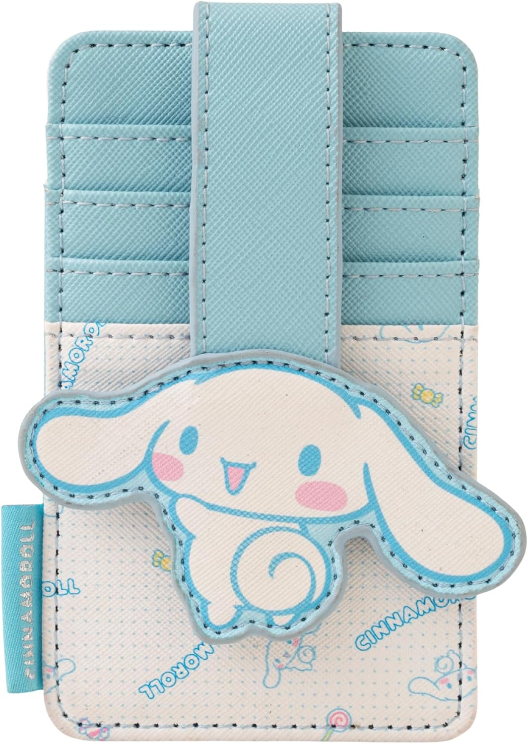 Slim Kitty Friends RFID Blocking Credit Cards Holder Wallet Japanese Cute Characters with Window ID Slot (Cinnamoroll's Sky Blue)
