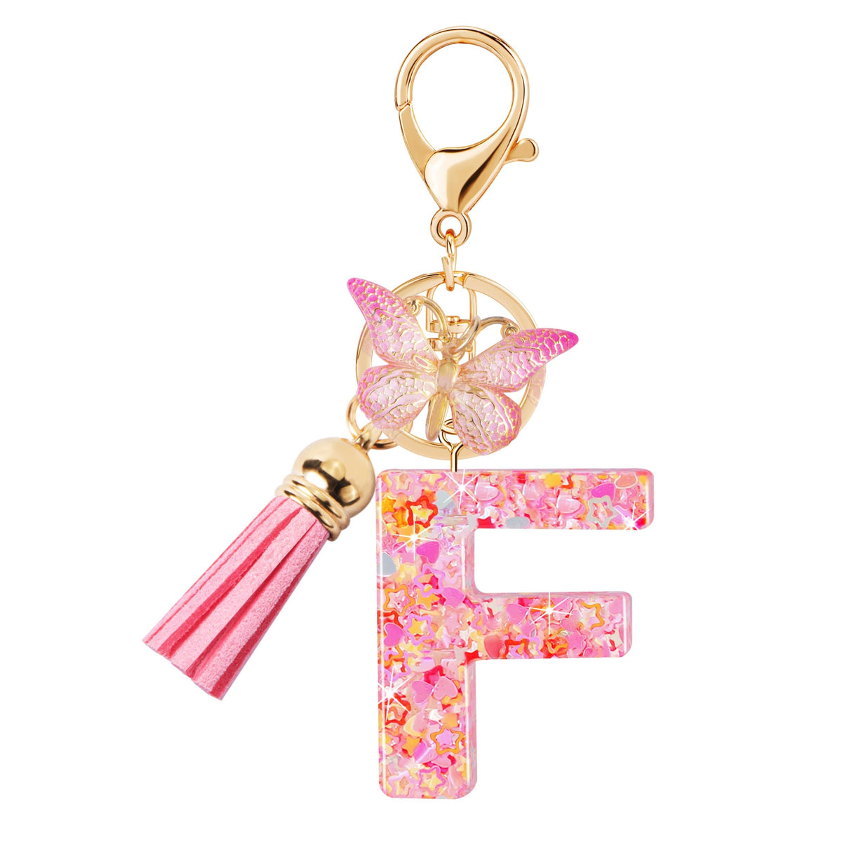 Initial letter Keychains for Women Girls Tassel Butterfly Cute Keychain for Wallet Backpack charm